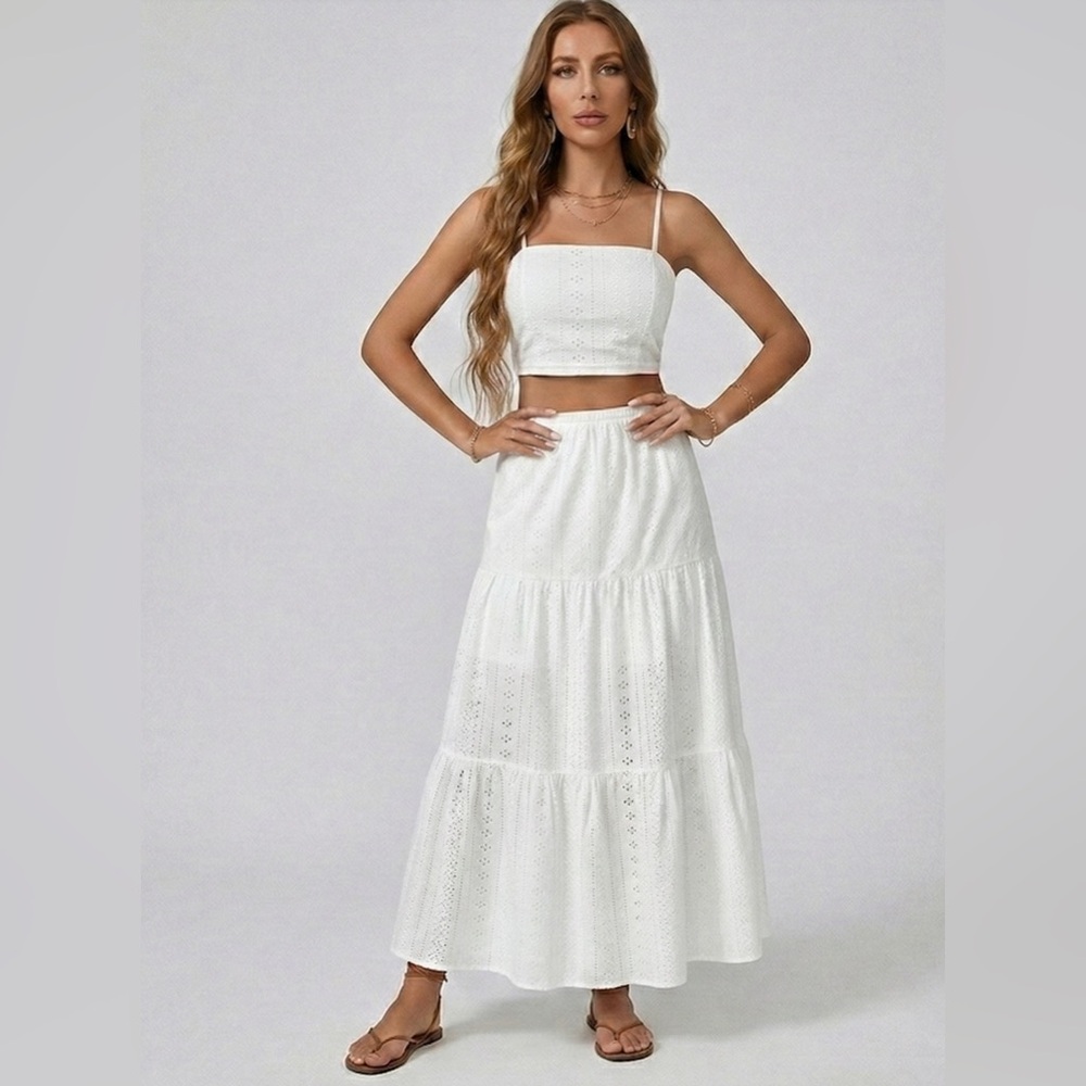 Boho Eyelet Embroidered Two-Piece Maxi Set White - Picture 4 of 9